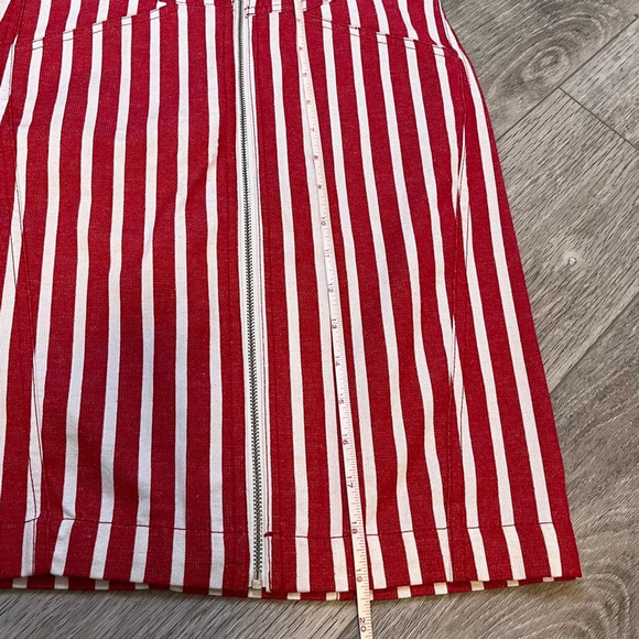 MANGO - MNG Suit Red & White Striped Mini Skirt w Zipper Cotton Linen Blend XS - Picture 12 of 13